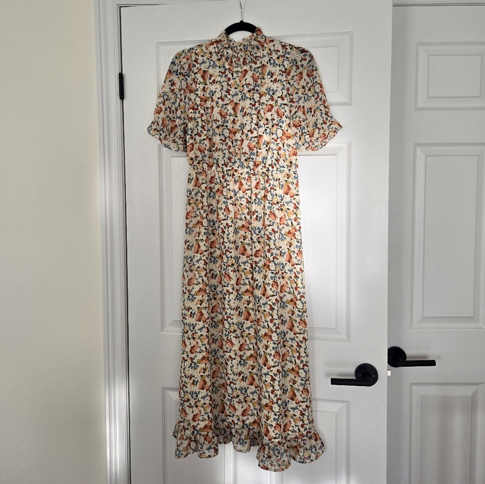 PinkBlush Ivory Floral Mock Neck Maternity Midi Dress